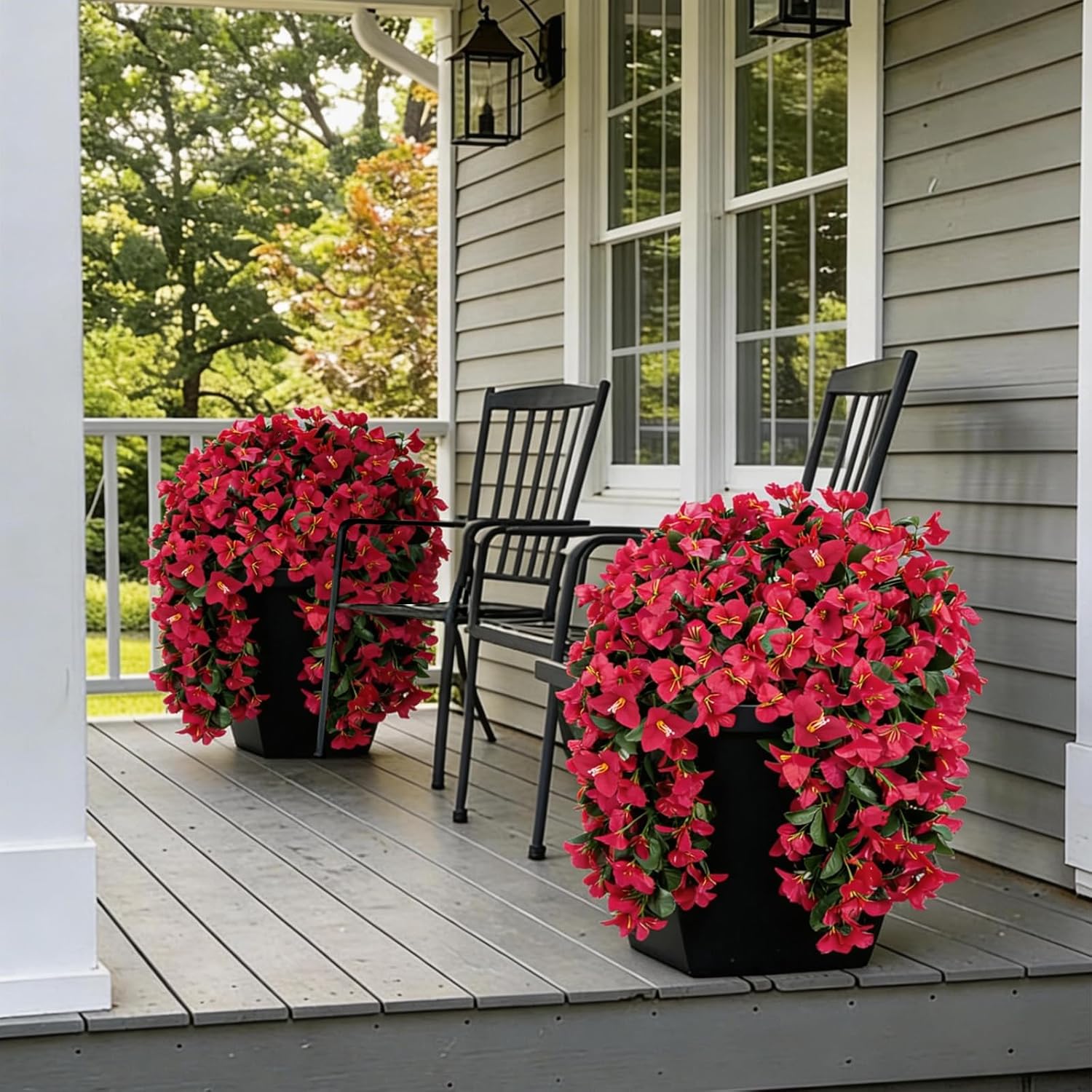 6PCS Bougainvillea Artificial Flowers for Outdoor Spring Decoration Faux Hanging Flowers Plants UV Resistant Long Trailing Vines for Front Door Porch Planter Balcony Patio Decor