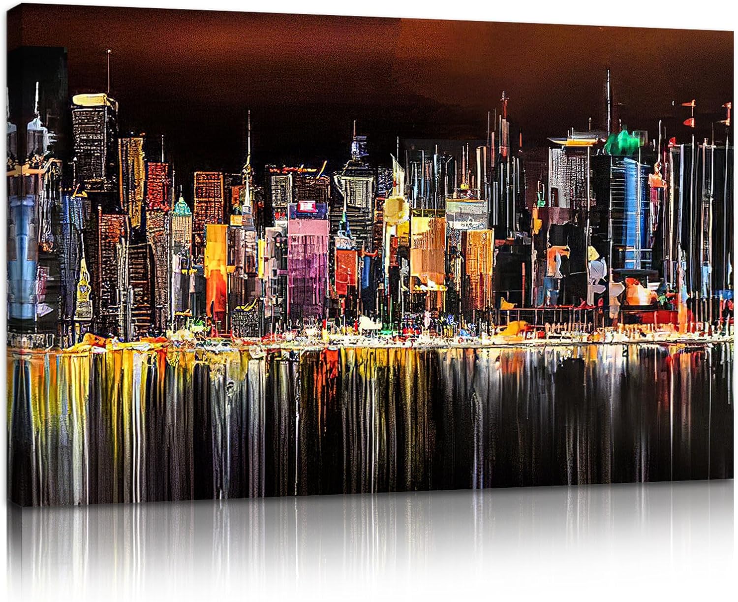 Amazon.com: Cityscape Canvas Wall Art Abstract Skyline New York City ...