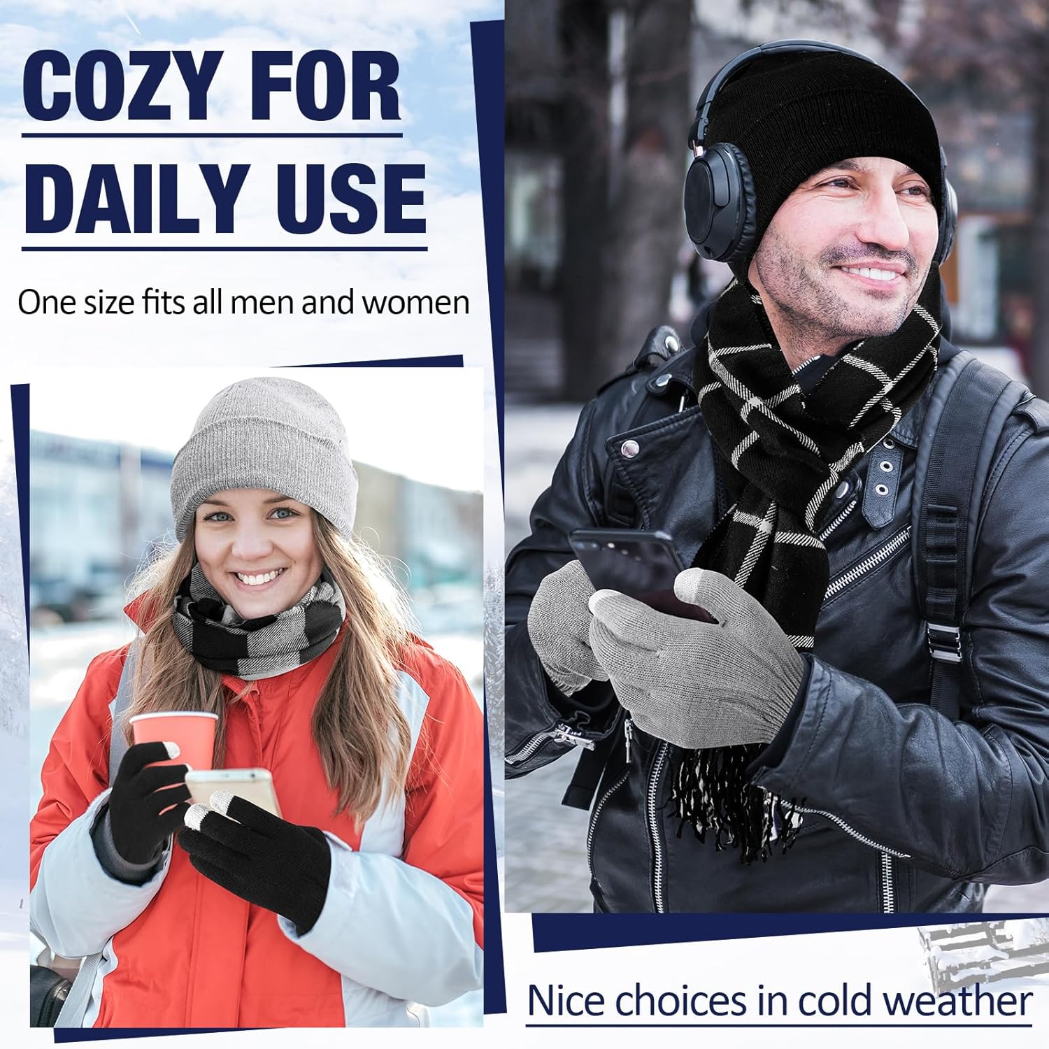 Suhine 75 Pcs Homeless Care Package Supplies Bulk Winter Gloves Scarves Beanies Socks Set with Drawstring Backpack Warm Gifts - Image 6