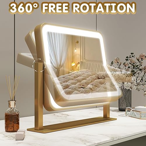 Vista 183 de FENNIO - Espejo de tocador con luces, sensor táctil con 3 modos de iluminación, aumento 10X, puerto de carga USB para mesa de tocador, dorado, 32 x