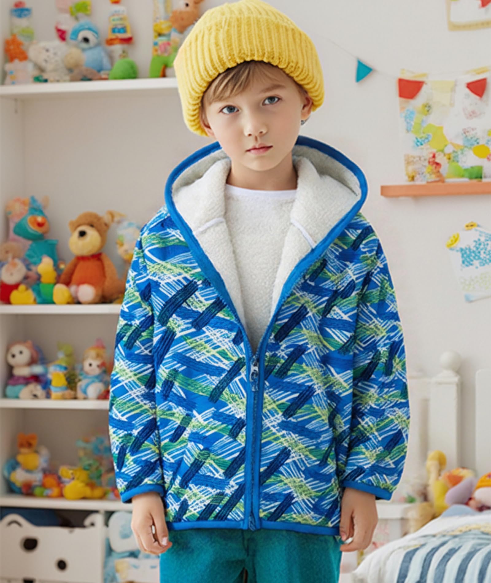 Boys Girls Hoodie Sweatshirt Zip Up Fleece Sherpa Lined Jacket Thick Warm School Hooded Outerwear