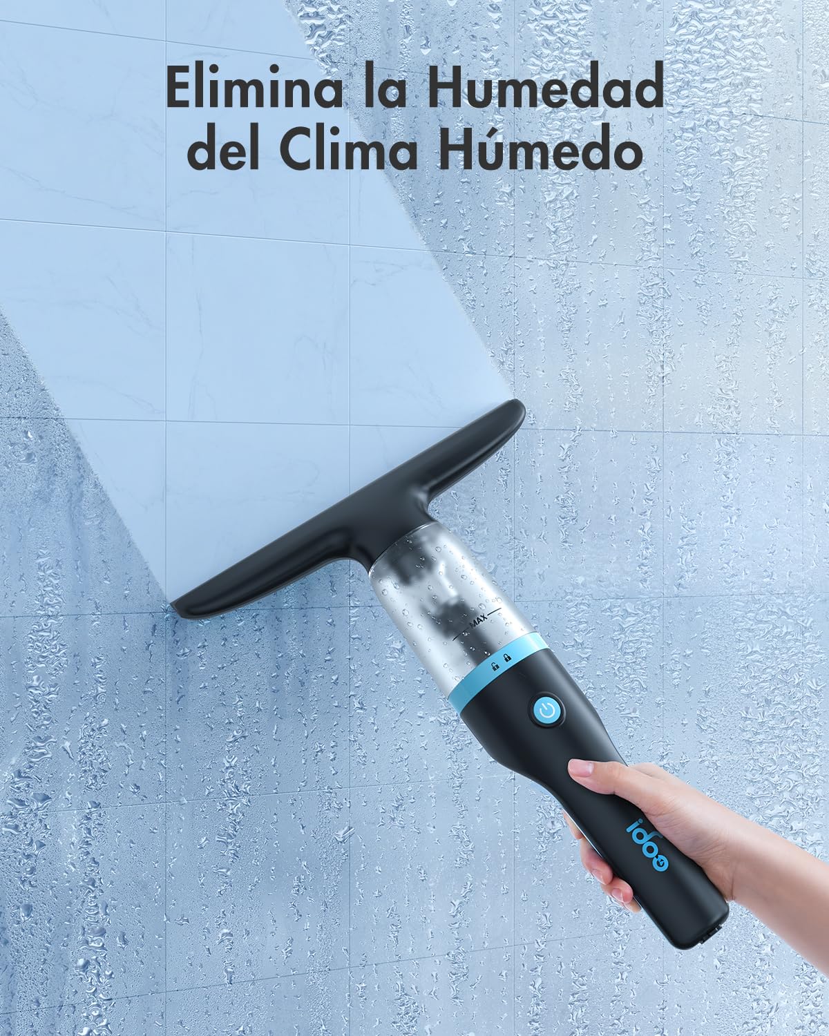 iDOO Limpiadora de Cristales, Limpiacristales Electrico, Autonomía de Batería: 40 min, Tanque Transparente 360ML, Pulverizador y Paño Microfibra, IPX4 Resistente al Agua, para Ventanas, Baño