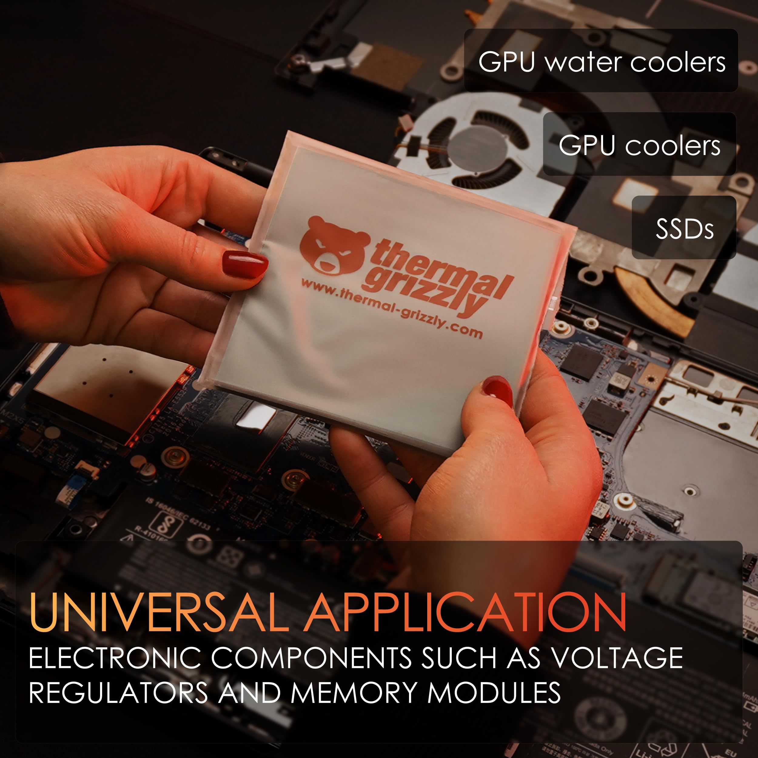 Thermal Grizzly Minus Pad Pro Interfejs termiczny, 120 x 20 x 2 mm, nieprzewodzący, o wysokiej przewodności cieplnej i ściśliwości, do dysków SSD, GPU i elektroniki, 2 szt