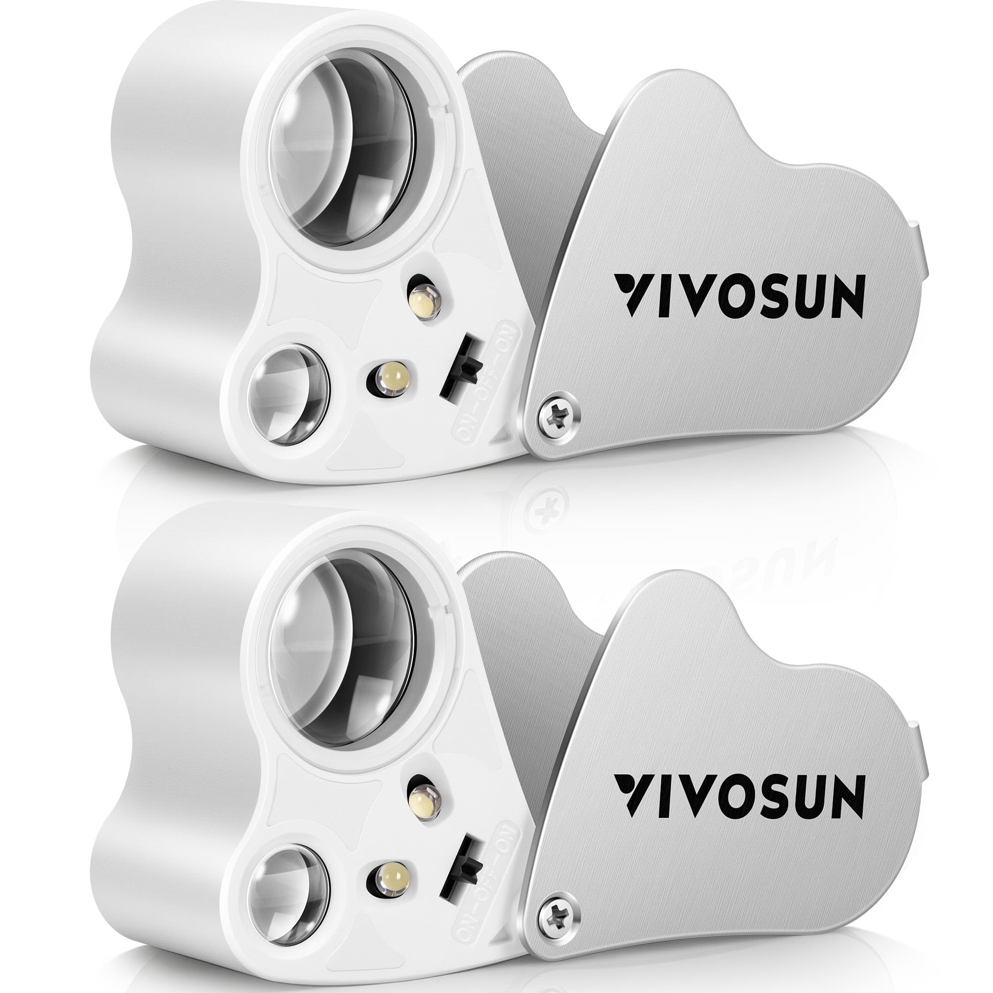 VIVOSUN Lente di Ingrandimento per Gioielliere 30X e 60X con LED, Kit da 2 Pieghevoli in Alluminio e Plastica - per Ispezioni di Diamanti, Gioielli, Monete, Francobolli, Antichità (Bianco)