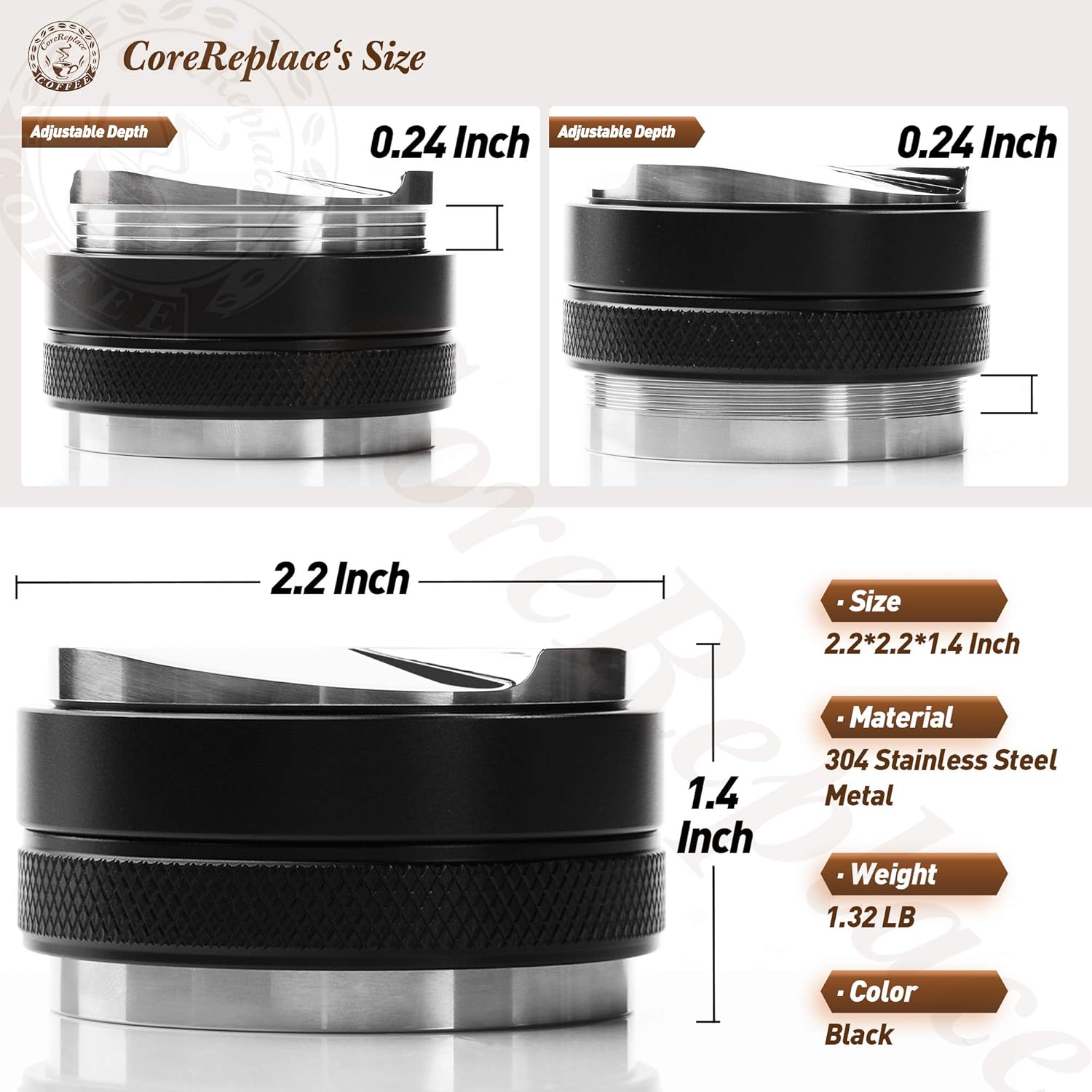 58mm Coffee Distributor and Tamper, CoreReplace Dual Head Coffee Leveler Fits for 58mm Portafilter, Professional Adjustable Depth Espresso Hand Tamper: Home & Kitchen