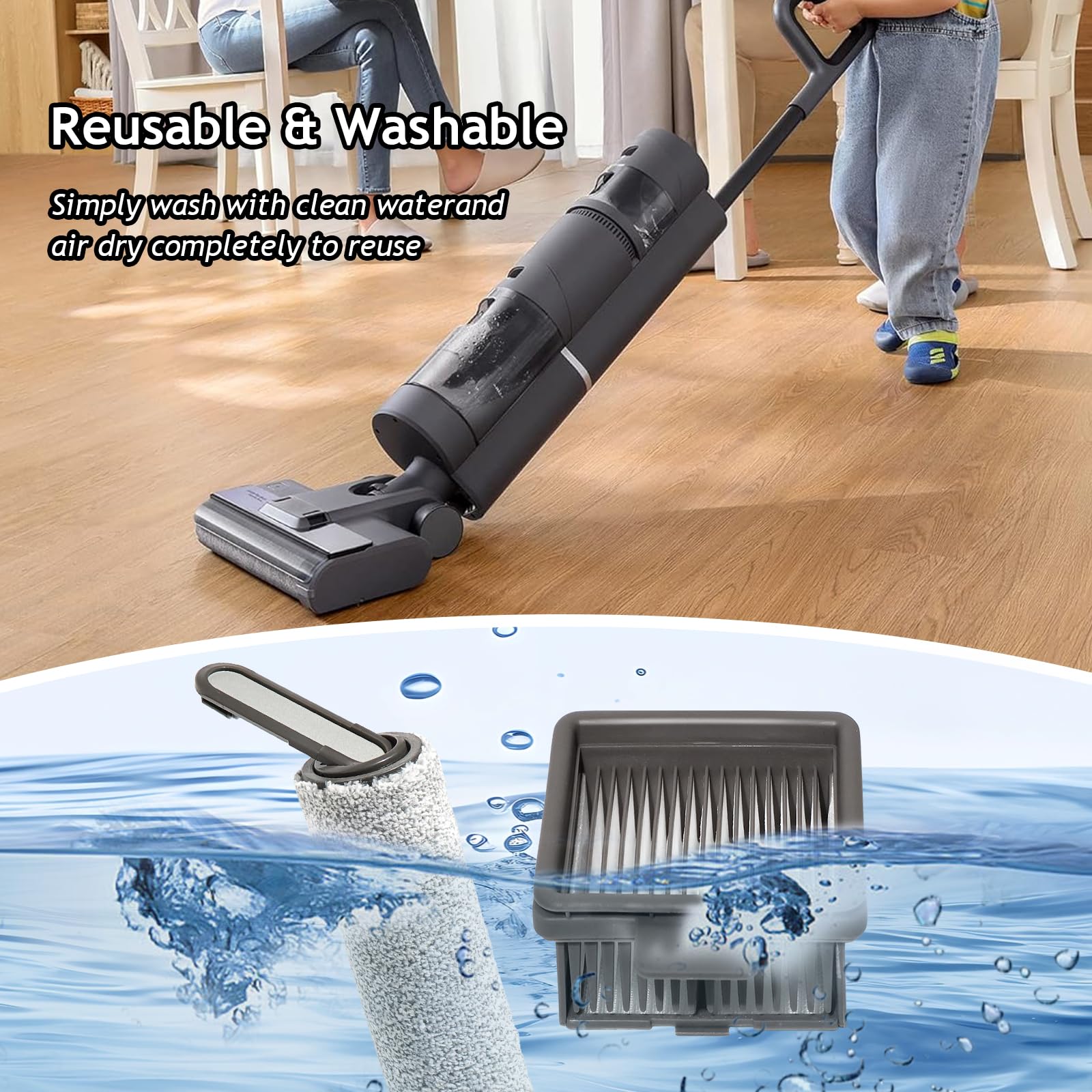 KiimSin Brosses Rouleau Accessoires pour Dreame H12 Pro Ultra / H13 Pro Pièces de rechange Aspirateur humide et sec, 2 brosses rouleau + 3 filtres + 1brosses