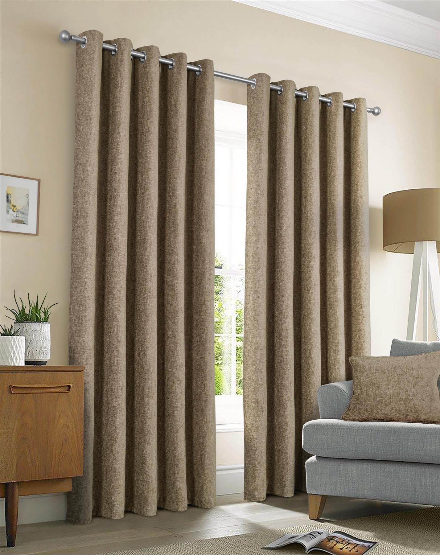 Sundour Amberley Eyelet Ring Top Curtains Brown from B&Q