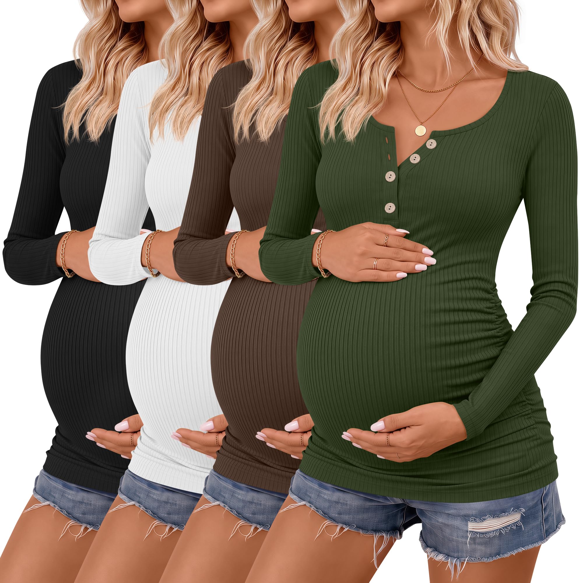 4 Pack Maternity Long Sleeve Shirts Pregnancy Tops