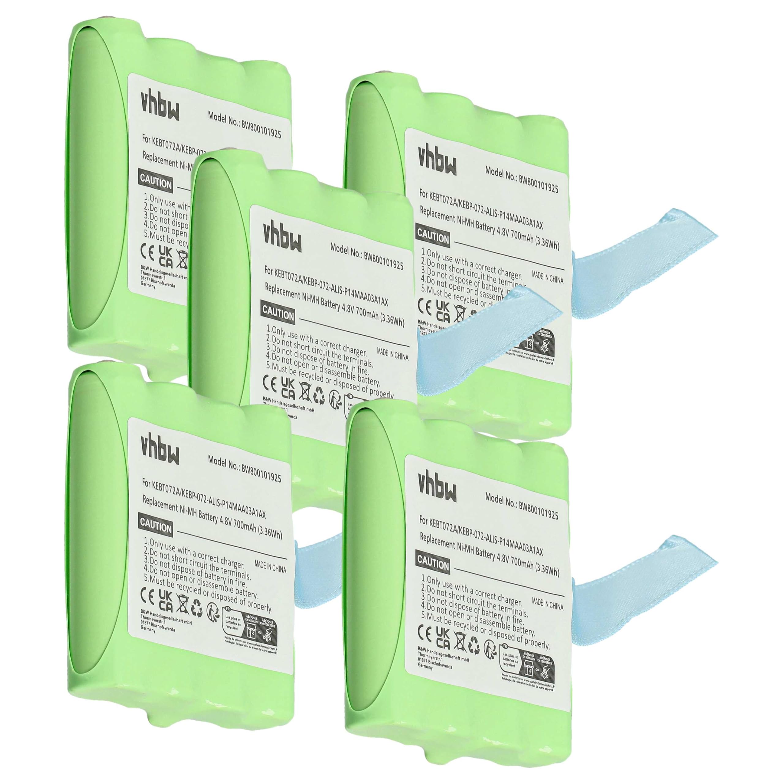 vhbw 5 x bateria kompatybilna z Motorola TLKR T4, T5, T50, T6, T3, T80, T60, T61, T7, T8 radio (700 mAh, 4,8 V, NiMH)