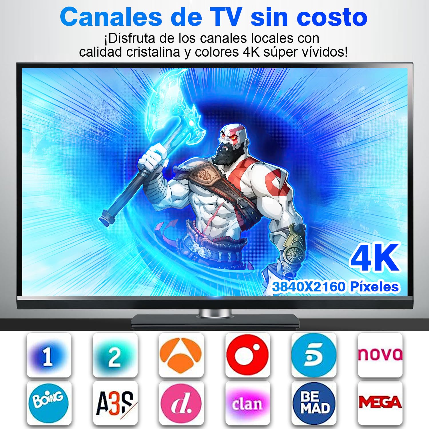 Antena TV Interior 2026 Mejorada para Smart TV – Recepción 360° con Señal Estable de Largo Alcance, Base Magnética Potente, Cable Coaxial de 5 m, Compatible 4K y 1080P, Canales TDT Locales Gratis