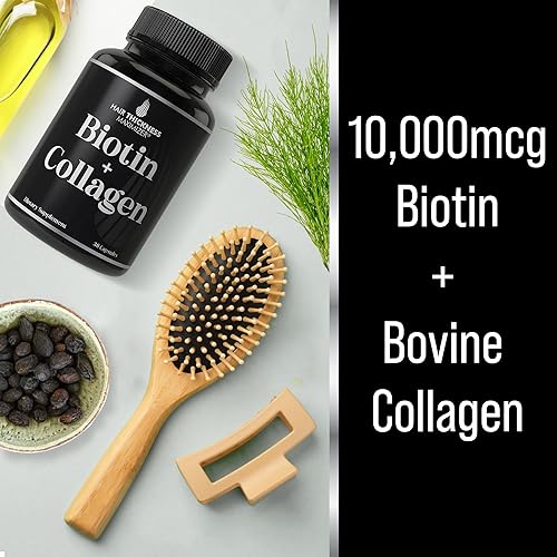 Miniatura 4 de Suplementos de biotina y colágeno, 10000 mcg de biotina + colágeno bovino avanzado 2 en 1 crecimiento del cabello + complejo de vitaminas