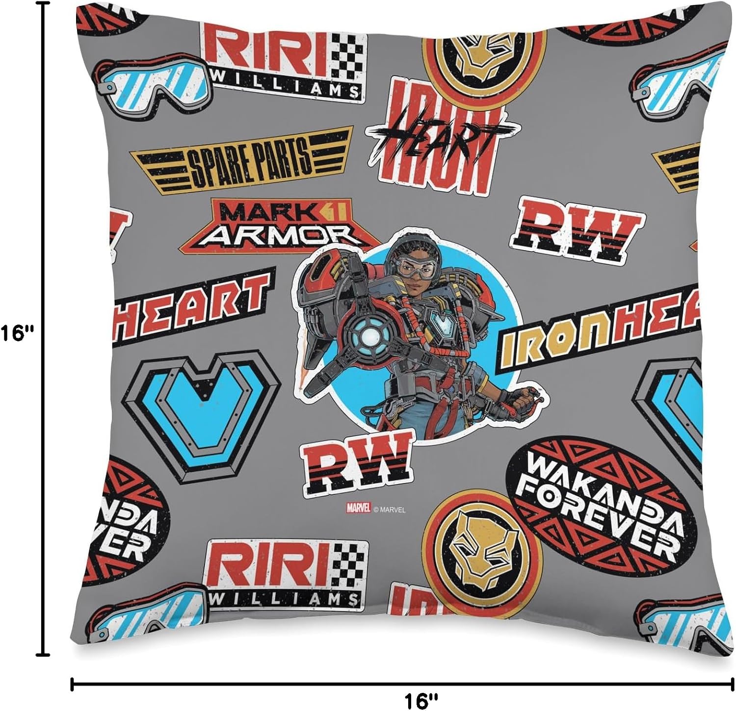 Marvel Black Panther: Wakanda Forever Ironheart Stickered Throw Pillow