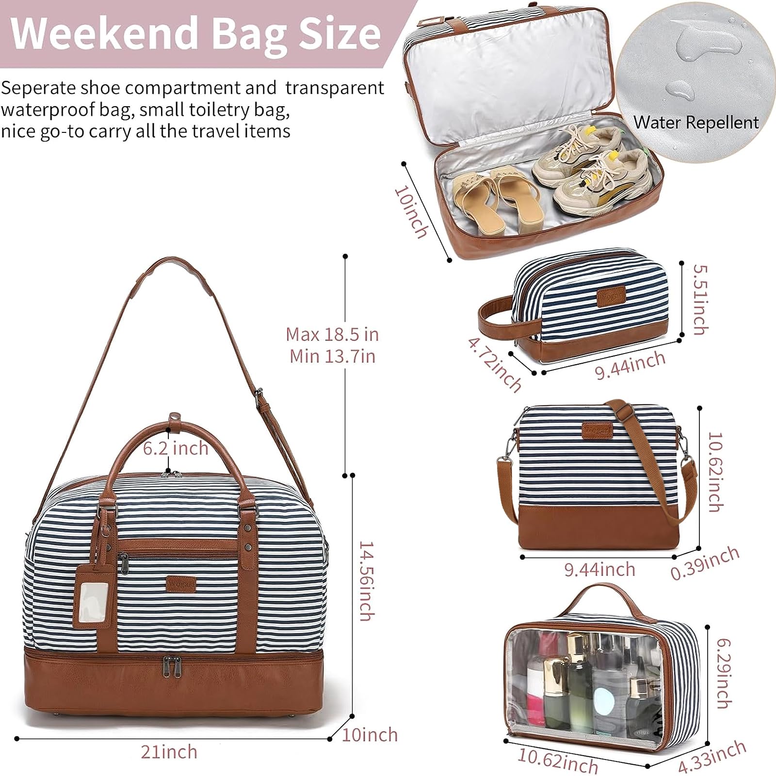 Wogarl Weekender-Tasche für Damen, große Segeltuch-Übernachtungstasche, Reisetasche, Handgepäck, Wochenendtasche mit Schuhfach für Reisen, Nachtflug, den täglichen Gebrauch
