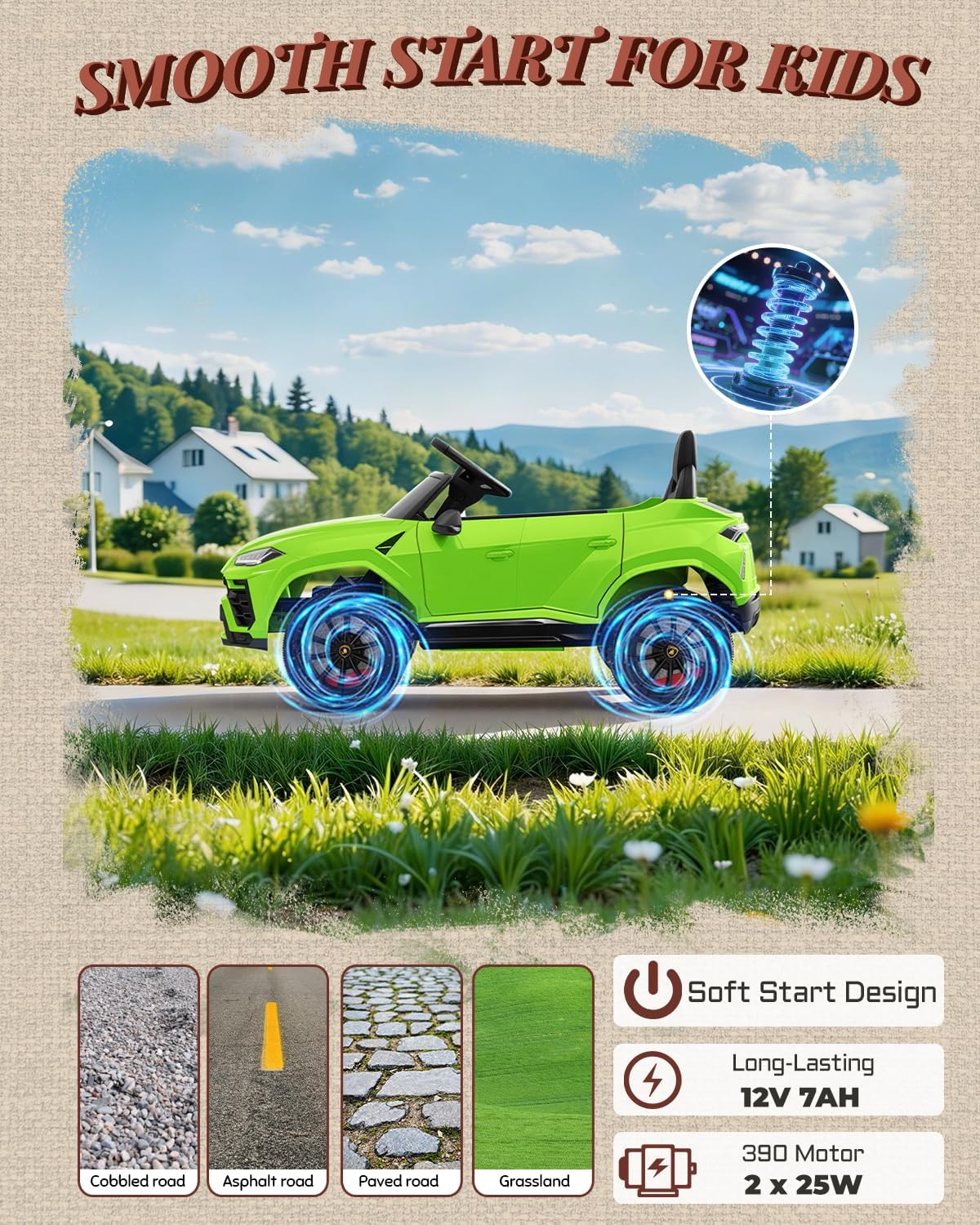 First Ride On Electric Car for Kids 12V Licensed Lamborghini Ride On Car with Remote Control, LED Lights, Music Players, Lockable Doors, Spring Suspension, Toddler Cars to Drive (Green)