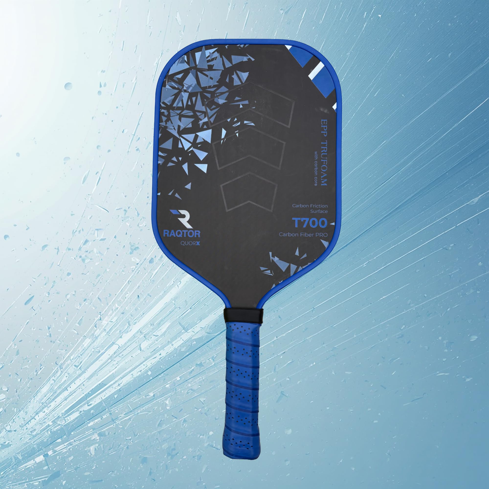 QUORX T700 Raw Carbon Fiber Pickleball Paddle - 16mm Core Thermoformed Spin Paddle, 250 Grams, Heavyweight Racket for Power & Control, Foam Injected Perimeters, USAPA Approved (Black/Blue)-image-12
