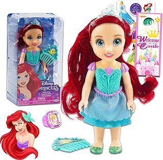 Disney Princess Ariel Doll and Comb Set ~ 4 Pc The Little Mermaid Toy Bundle with Ariel Doll for Girls, Ring, Stickers, and More (Princess Ariel 6 Inch Petite Figure for Kids, Toddlers)