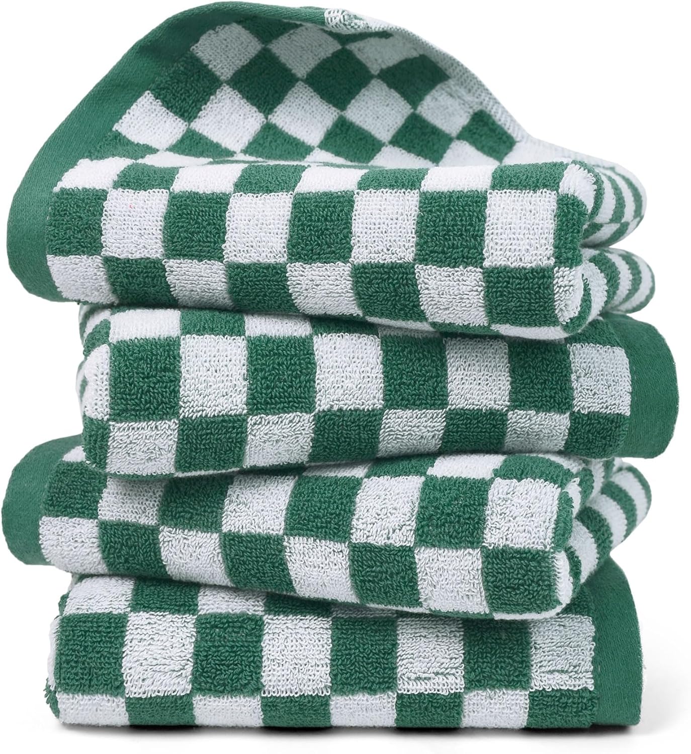 Jacquotha Green Hand Towels 4 Pack, Cotton Decorative Bathroom Hand Towel & Checkered Kitchen Decor, 13” x 29”