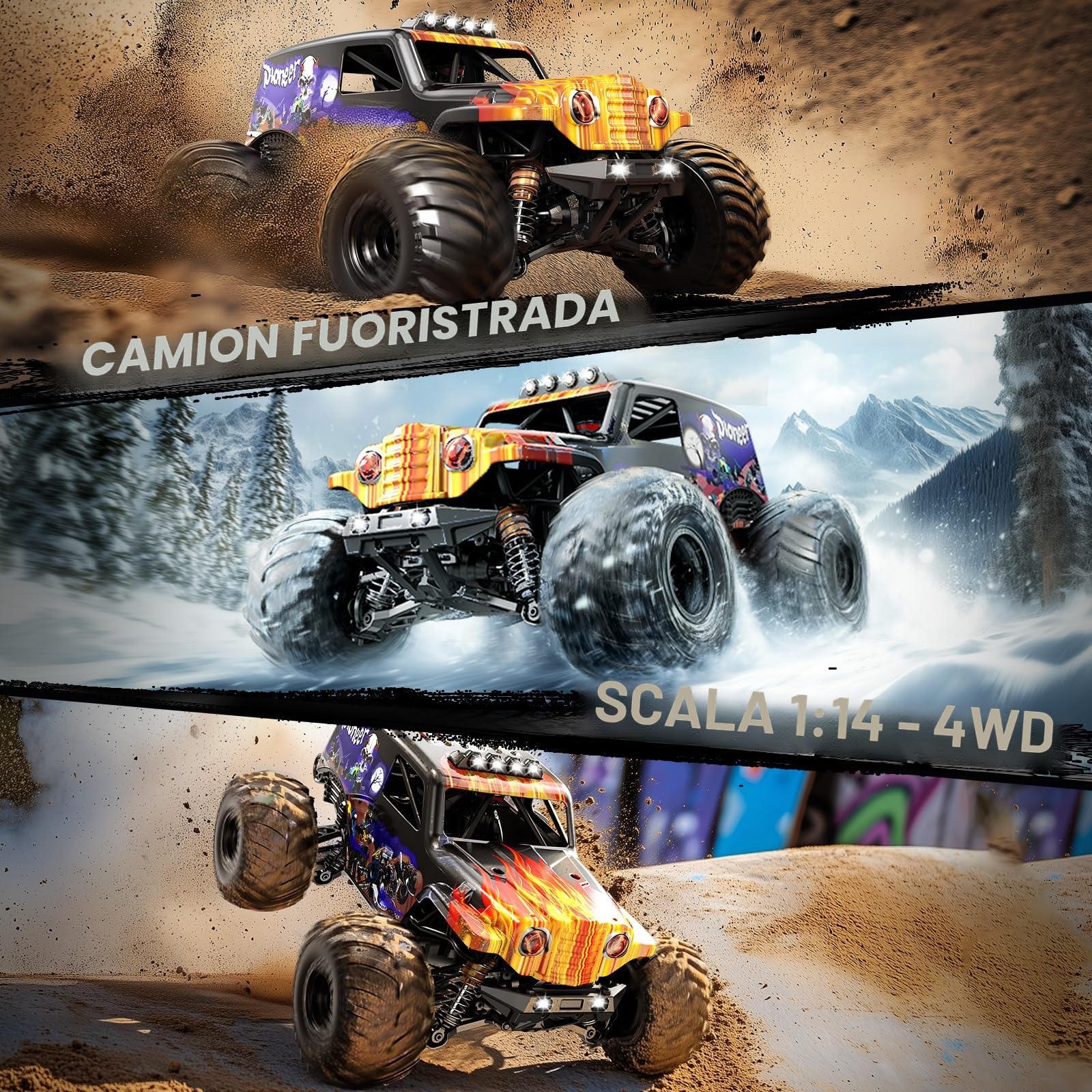Macchina Telecomandata Professionale Brushless 1:14, RC Car 4WD Off-Road 68 km/h con Ammortizzatori a Olio, 2 Batterie 3S LiPo 1200mAh, Macchina Radiocomandata ad Alte Prestazioni per Adulti