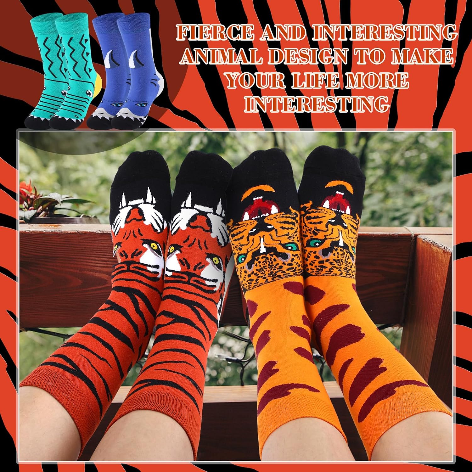 Frienda 8 Pairs Funny Socks for Mens Novelty Socks Animal Patterned Crazy Cotton Dress Sock for Casual Dad Fathers Husband Friends Birthday Gifts