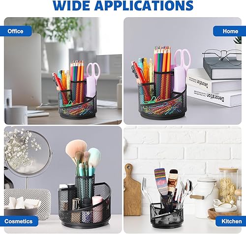 Miniatura 7 de Soporte para lápices para bolígrafo de escritorio, 5 ranuras organizador de escritorio giratorio de 360, suministros de papelería de almacenamiento