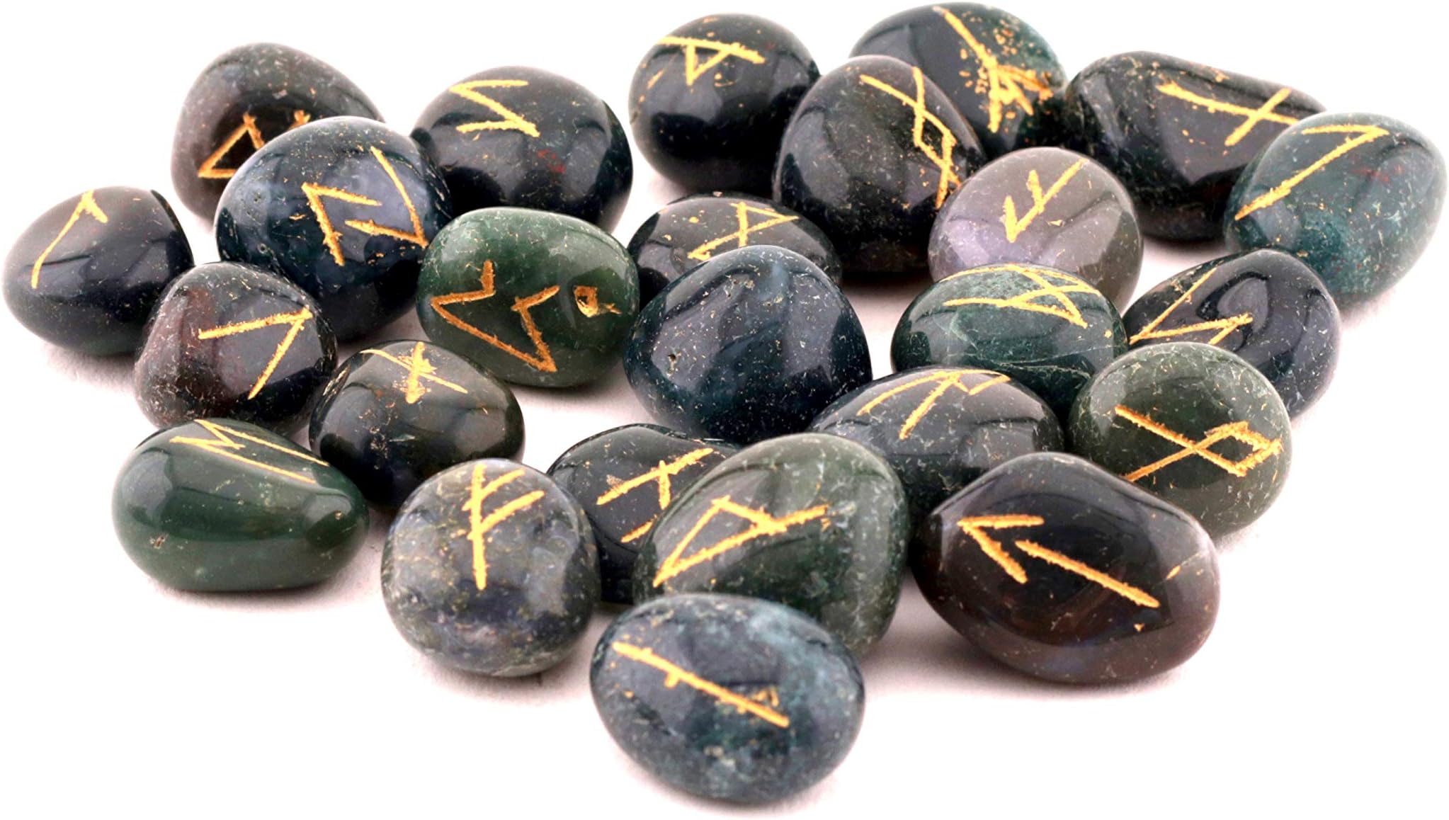 Dharohar Handicrafts Rune, Crystals and Healing Stones Rune Set, Wicca Divination Rune Stones,Viking Runes,Pagan and Witchcraft Supplies,Runes for Beginners, Blood Stone