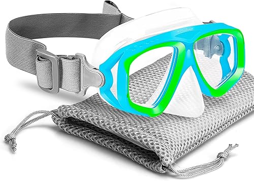 OMGear Gafas de natación para niños con cubierta para la nariz, correa de tela, máscara de buceo para niños (4-16) equipo de esnórquel juvenil,