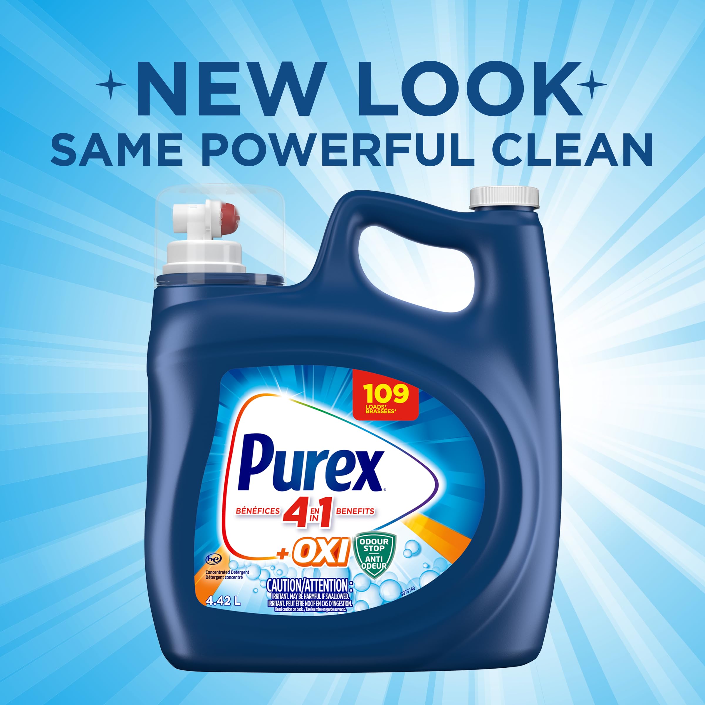 Purex Plus Oxi, Concentrated Liquid Laundry Detergent with 4in1 benefits, Tough on Stains, Brightens and Whitens Clothes, 4.42L, 109 Wash Loads, HE Compatible - 3