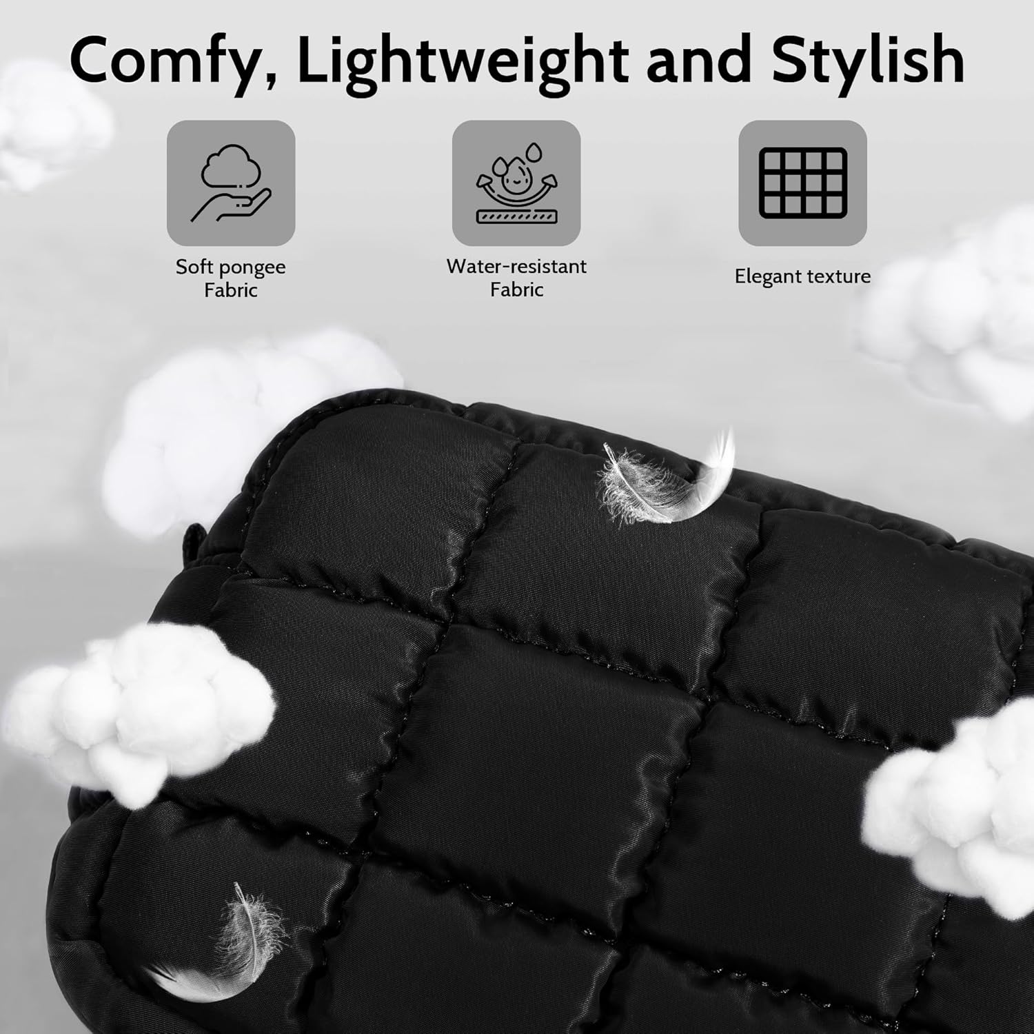 Quilted Cosmetic Bag, Puffer Makeup Bags, Crossbody Purses for women,Cute Travel Toiletry Bag for Women (Black) - Image 7