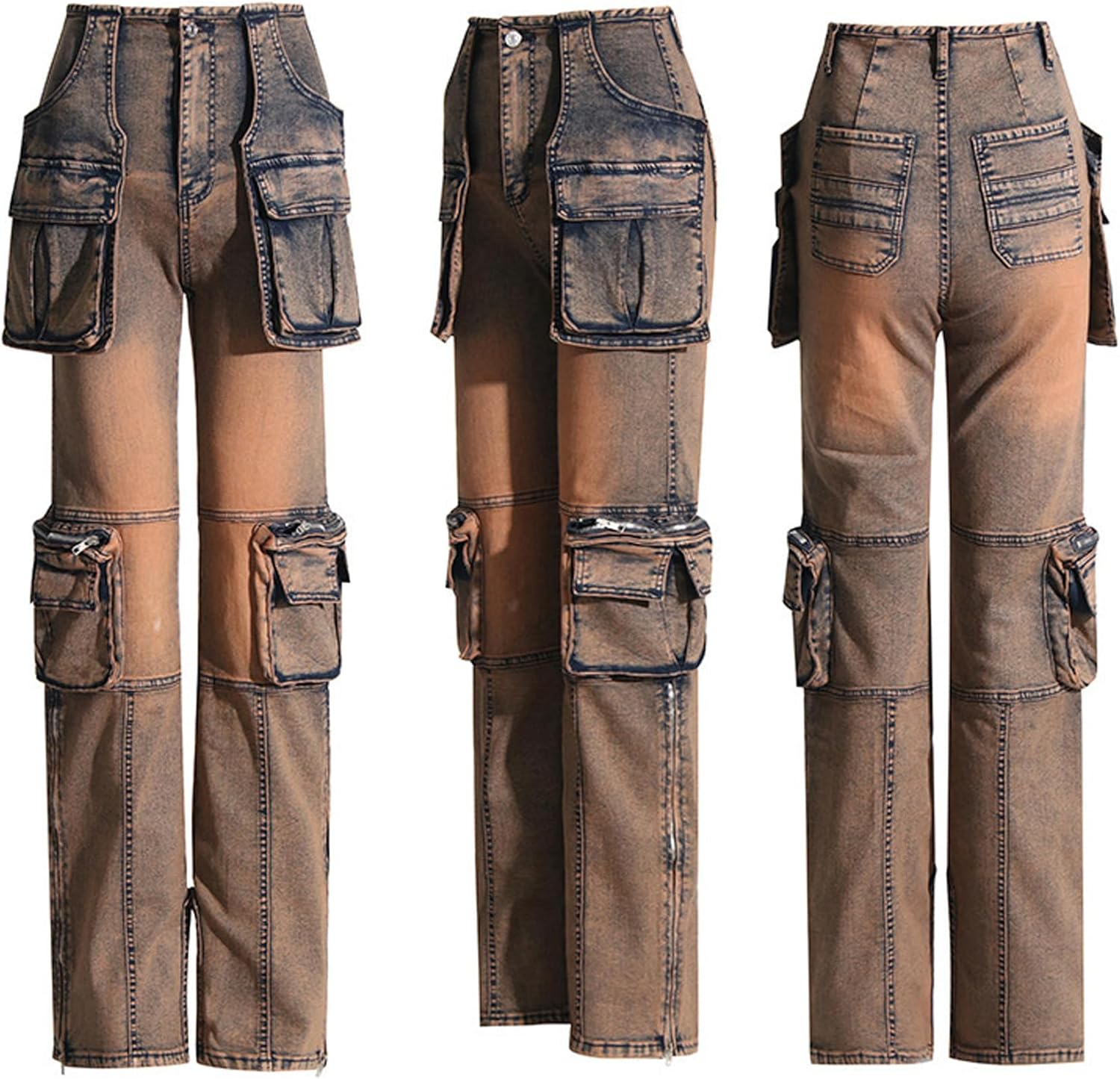 Vakkest Denim Cargo Jeans for Women High Waisted Loose Baggy Straight Wide Leg Stretch Pants Y2K Streetwear with Flap Pockets - Image 5