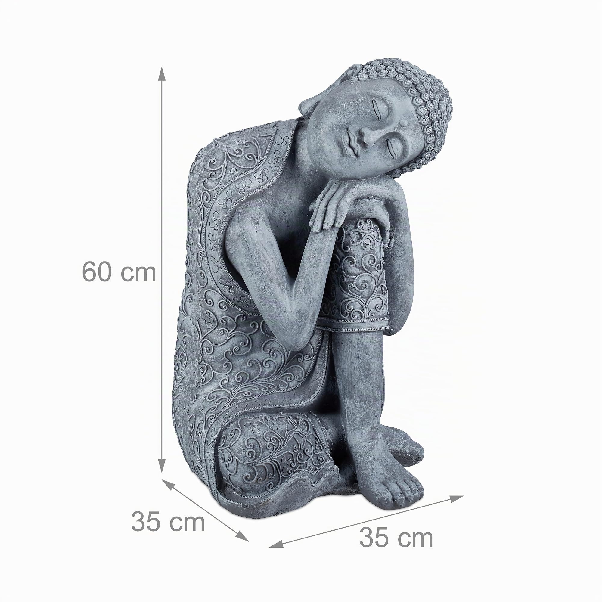 relaxdays Statue Figurine de Bouddha décoration Jardin Sculpture céramique Zen 60 cm, Gris Clair, 60 x 35 x 35cm