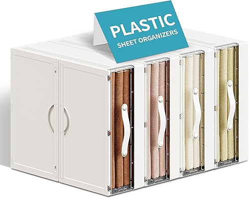 MSHOMELY Paquete de 2 organizadores y almacenamiento de sábanas, organizador de carpetas de sábanas de plástico para armario de lino, caja de MSHOMELY Paquete de 2 organizadores y almacenamiento de sábanas, organizador de carpetas de sábanas de plástico para armario de lino, caja de