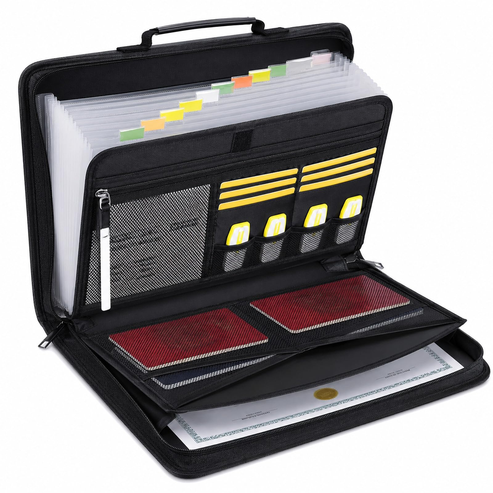 GOOGO Fireproof Document Organiser, A4 Expanding File Folder with Zipper, Card Slots, Pen Holder and Handles, Portable Waterproof Document Bag for Home, Office, School and Travel