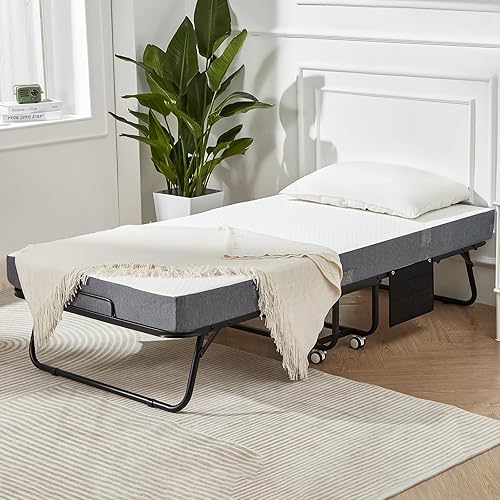 Miniatura 10 de MELLCOM Cama plegable con colchón, cama plegable portátil para adultos con colchón de espuma de 5 pulgadas, cama plegable de tamaño individual con