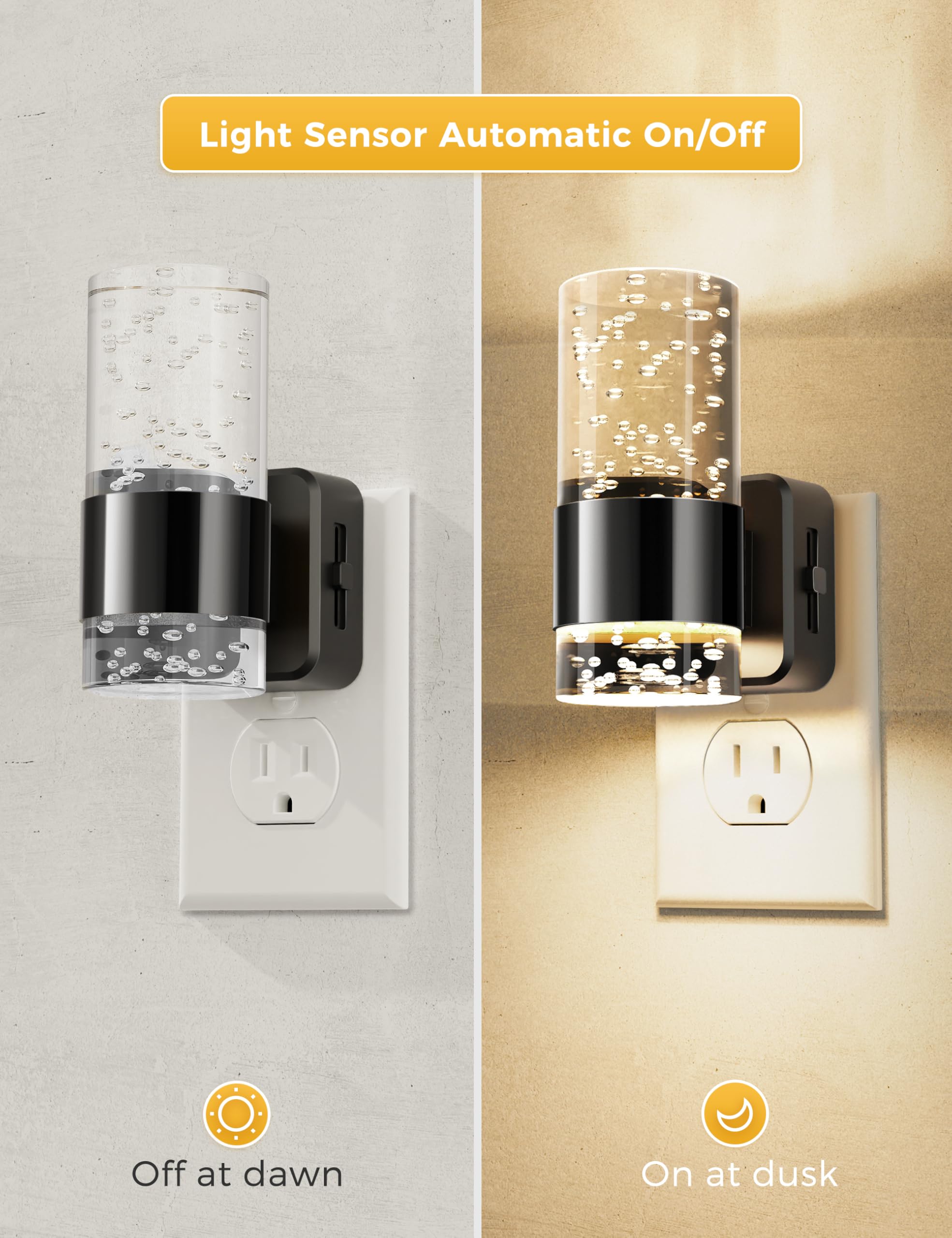 L LOHAS LED Nachtlicht, dimmbare Nachtlichter zum Einstecken in die Wand | Acryl-Nachtlichter, 0–100 lm, einstellbare Helligkeit, 3000 K Stecker-Nachtlicht, Dämmerungssensor, Badezimmer, Flur, 2 Stück