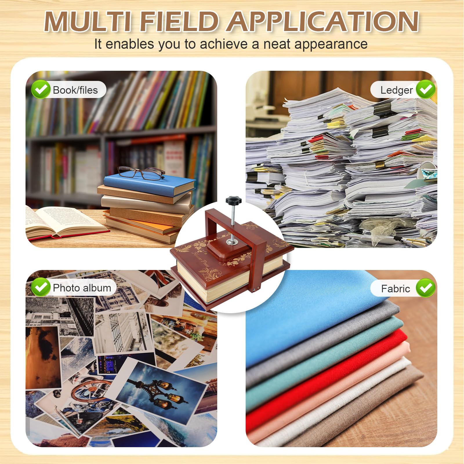 Whemyreat Pressa per Fiori in Legno per Rilegatura, Set Fai da te e Bricolage per Piante Floreali Pressate, Pressa di Carta per Libri con 6 Pezzi di Carta