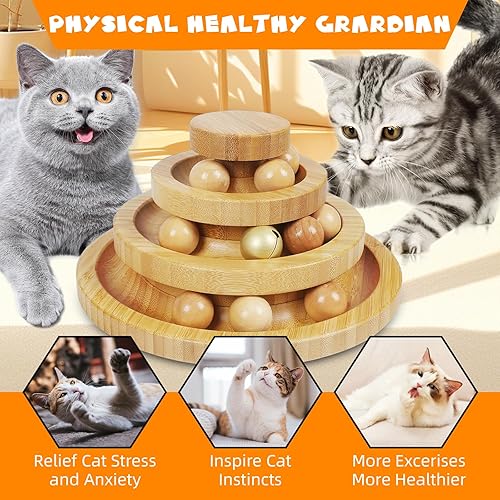 Miniatura 3 de Pista de bolas para gatos, torre de bolas para gatos de 3 niveles con 9 bolas extraíbles para juego interactivo y ejercicio mental y físico, tamaño