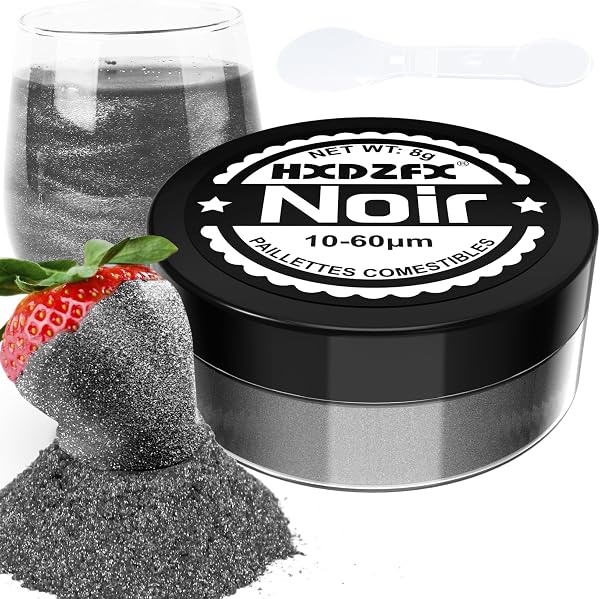 Paillettes Comestibles - 8g Noir Colorant Alimentaire Poudre, Paillettes Alimentaires pour Boissons, Gâteaux, Chocolats, Muffins, Vodka, Cocktail, Crème - 1