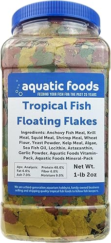 Vista 3 de Aquatic Foods Inc. Copos de pescado tropical premium, sabor krill, tarro de 2 onzas