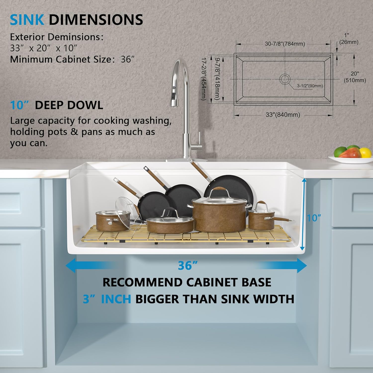 33 White Farm Sink Workstation - Fulorni 33 Inch Farmhouse Kitchen Sink Workstation with Slide Ledge Apron Front Reversible White Ceramic Porcelain Fireclay Single Bowl Farmer Style Basin