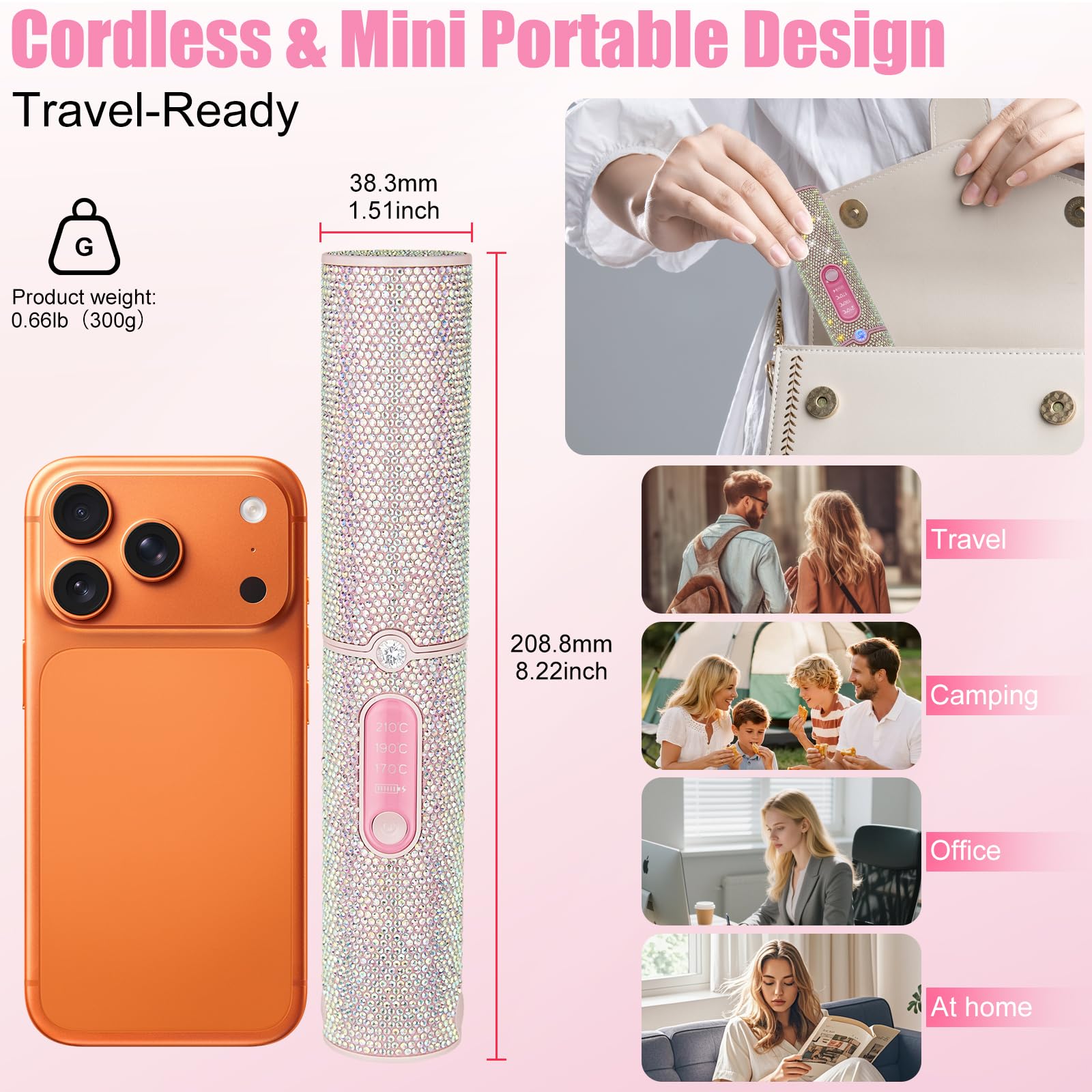Plancha Pelo Inalambrica, Plancha de Pelo de Titanio y Rizador 2 en 1, Mini Plancha Pelo Viaje, 3 Temperaturas Ajustables, Calentamiento más Rápido Para Todo Tipo de, 5000 mAh, Versión Mejorada