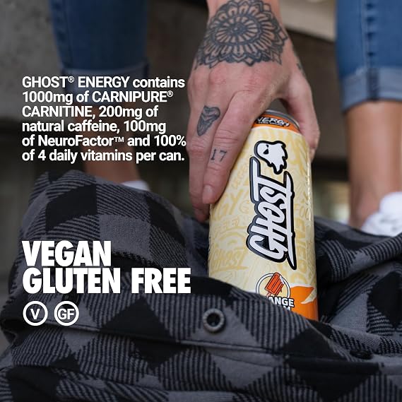 GHOST Energy Drink, Zero Sugars, 12-Pack, Orange Cream, 16oz