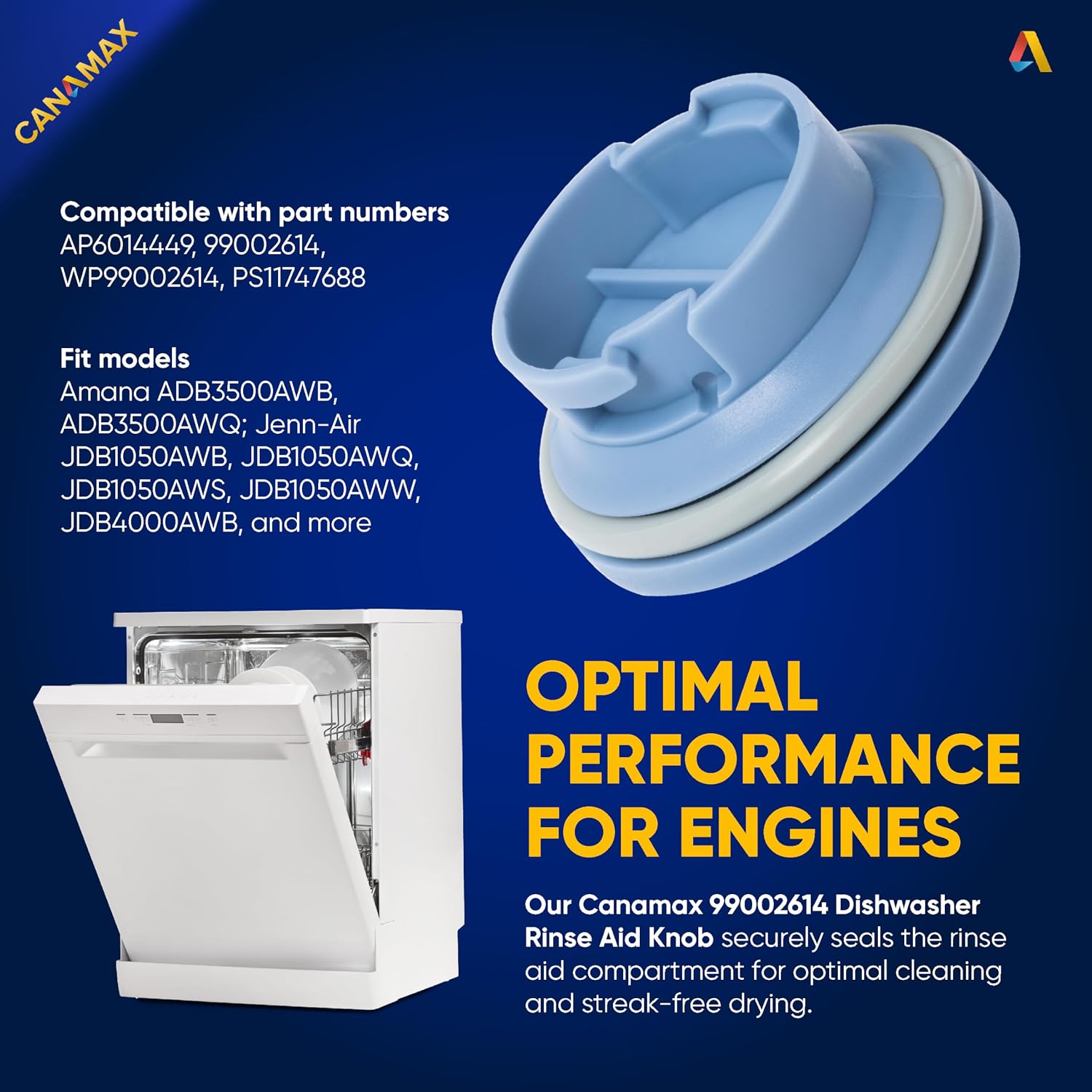 Canamax [2026 Upgraded] 99002614 Dishwasher Rinse Aid Knob Compatible with Maytag Jenn-Air Dishwashers - Replaces AP6014449 WP99002614 PS11747688