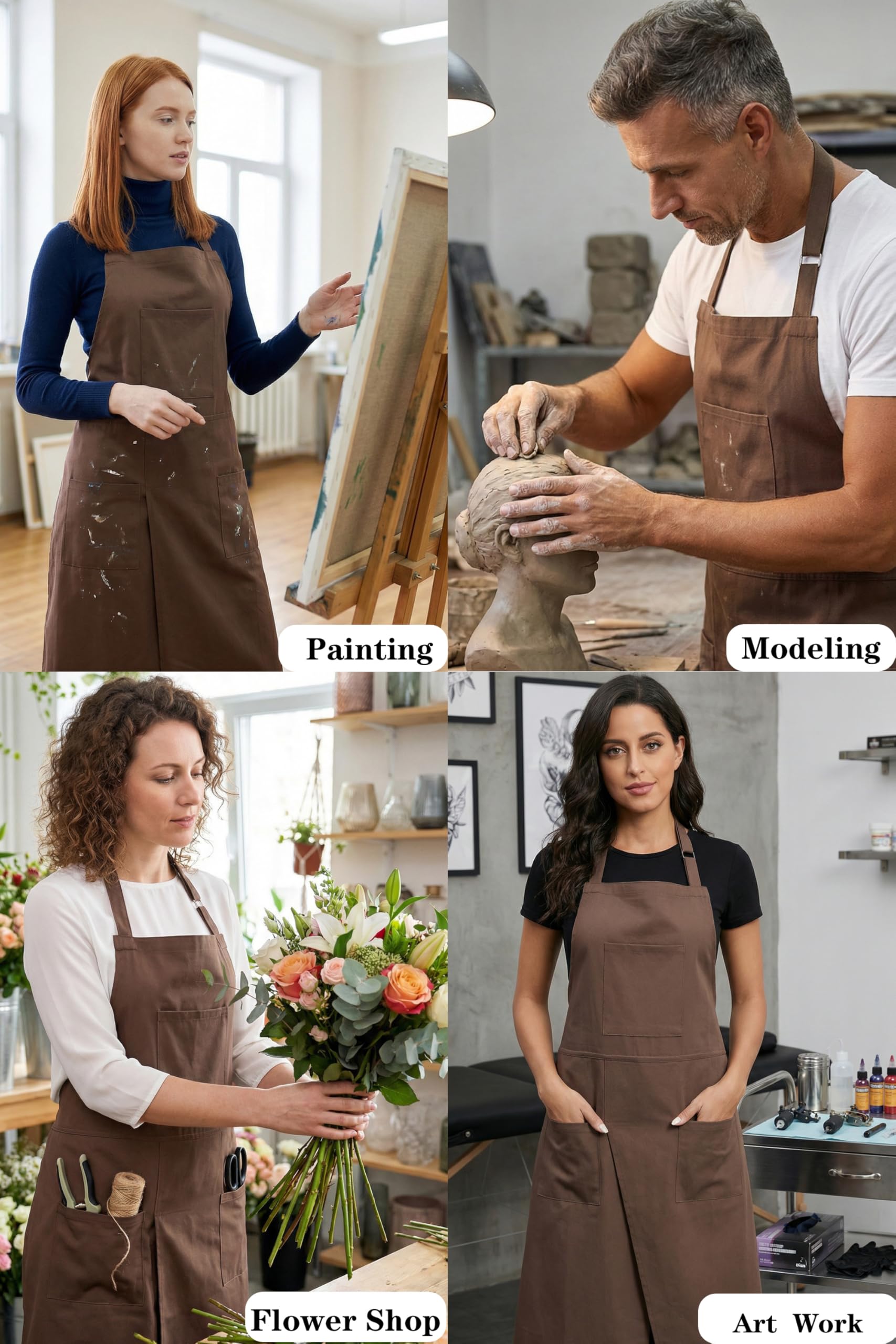 Nanxson Grembiule da ceramica Grembiule a gambe divise per uomini e donne, grembiule artistico regolabile a copertura totale per artigianato, pittura, parrucchiere, giardinaggio