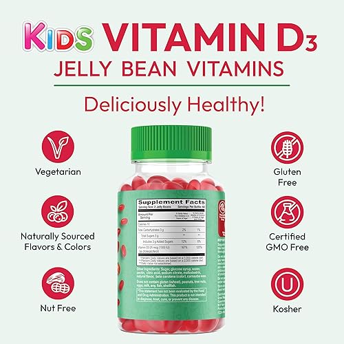 Miniatura 7 de Human Beanz Gomitas de gelatina de vitamina D3 para niños salud ósea e inmunidad 2000 UI de vitamina D suplementos vegetarianos nutricionales 120