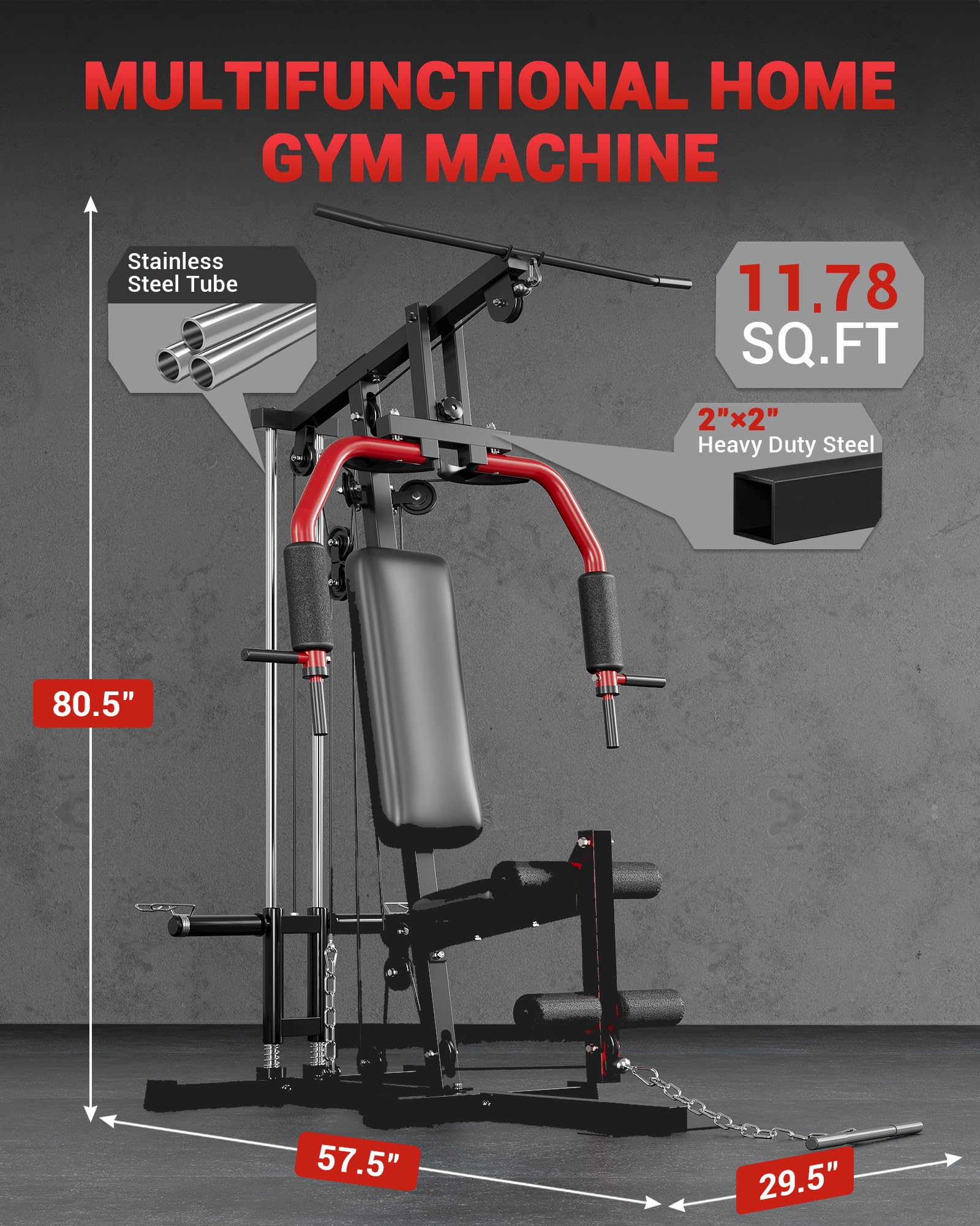 Home Gym Equipment, Workout Weight Machine with Cable Pulley System, 400 LBS Weight Capacity All in One Full Body Exercise Station for Strength Training, Multifunctional Compact Home Gym