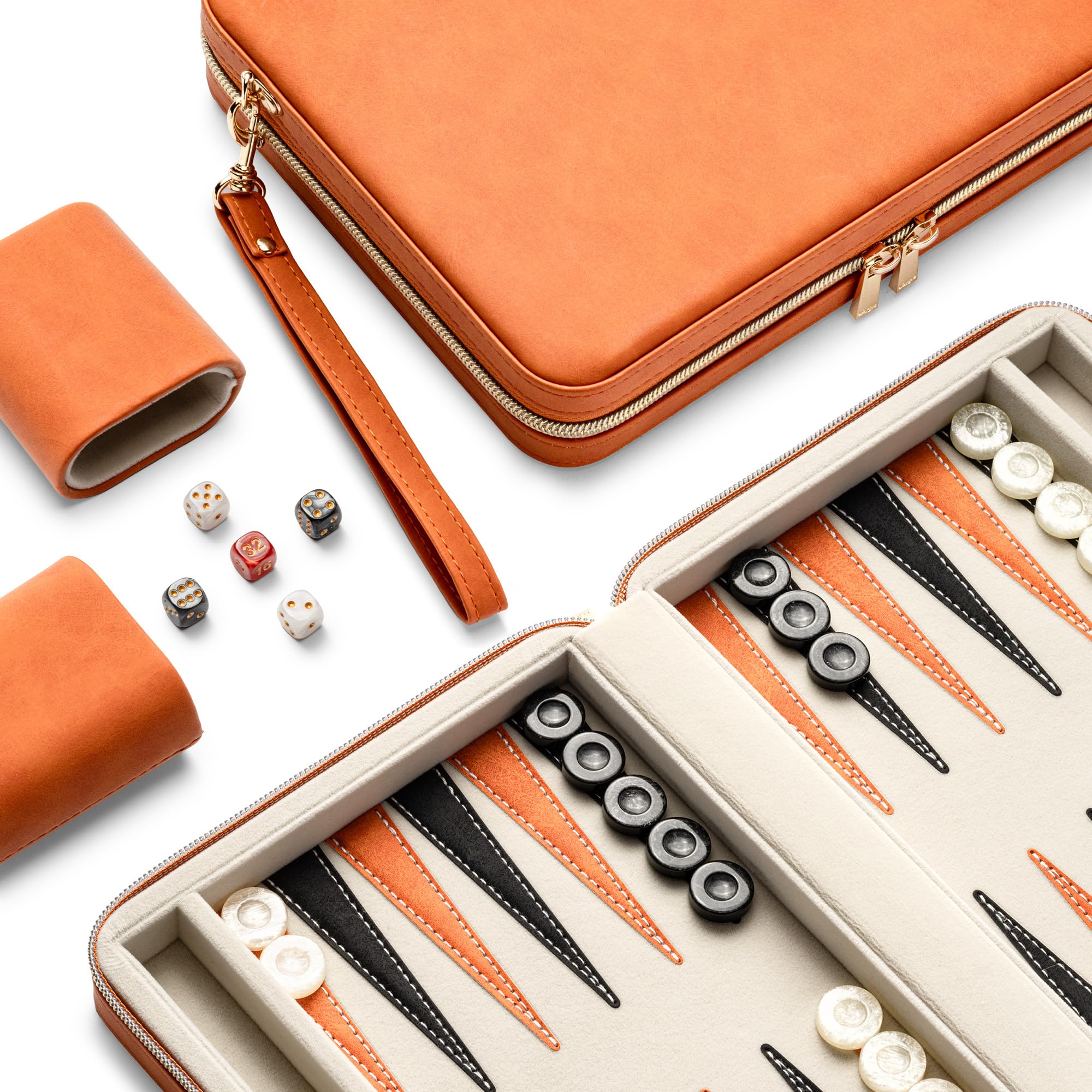 Set di backgammon per adulti, classico gioco da tavolo con custodia pieghevole in pelle Backgammon, set da viaggio portatile (arancione)