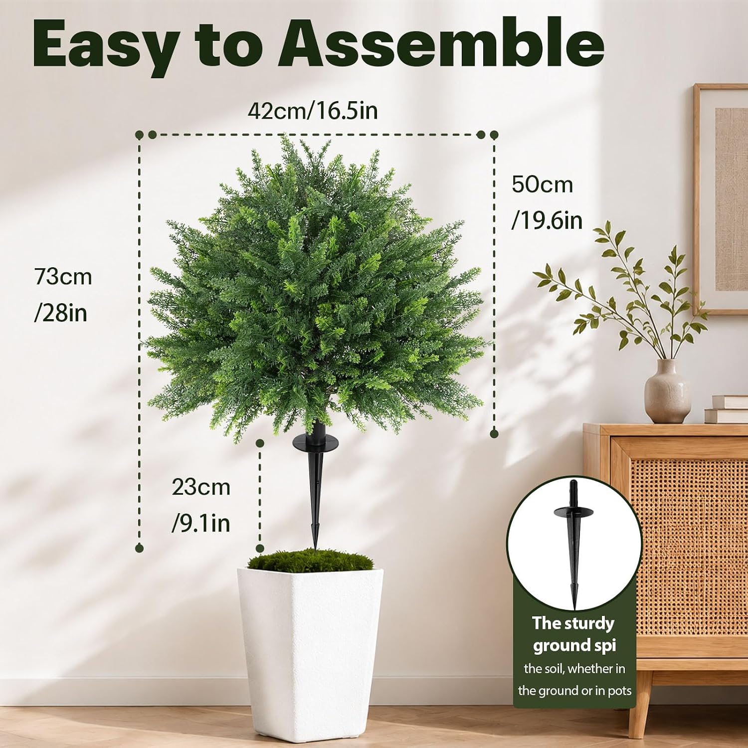 28" Set of 2 Artificial Cedar Topiary Ball Trees with Ground Spike