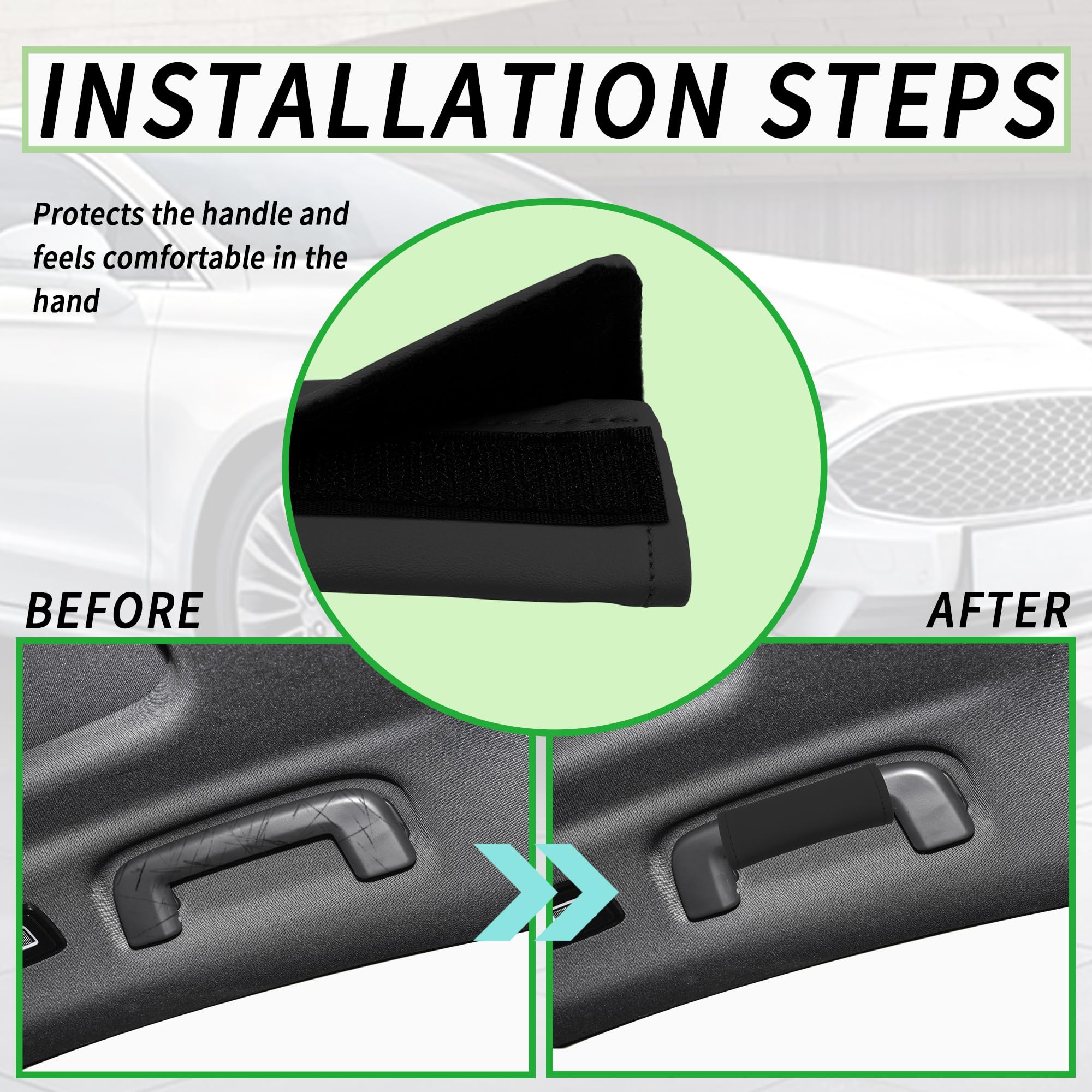 Lot De 2 Protections De Poignée De Voiture En Cuir - Anti-rayures Pour Intérieur, Universel, Couleur Noire - 6