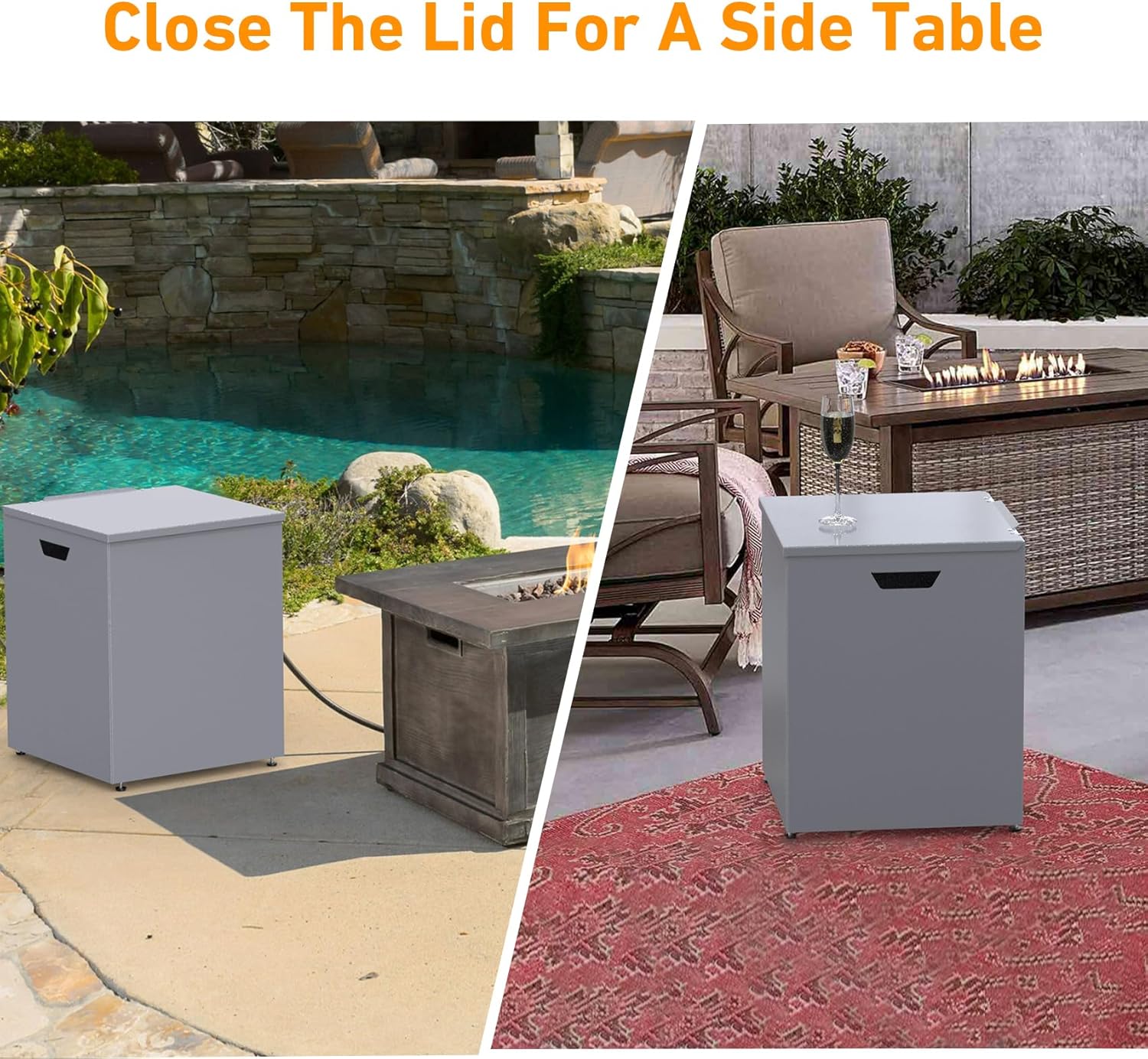 Stanbroil Propane Tank Cover Table Hideaway Table, 16" Storage Side Table for 20 lb Propane Tank, Outdoor Gas Tank Storage Box with Side Handles, Grey