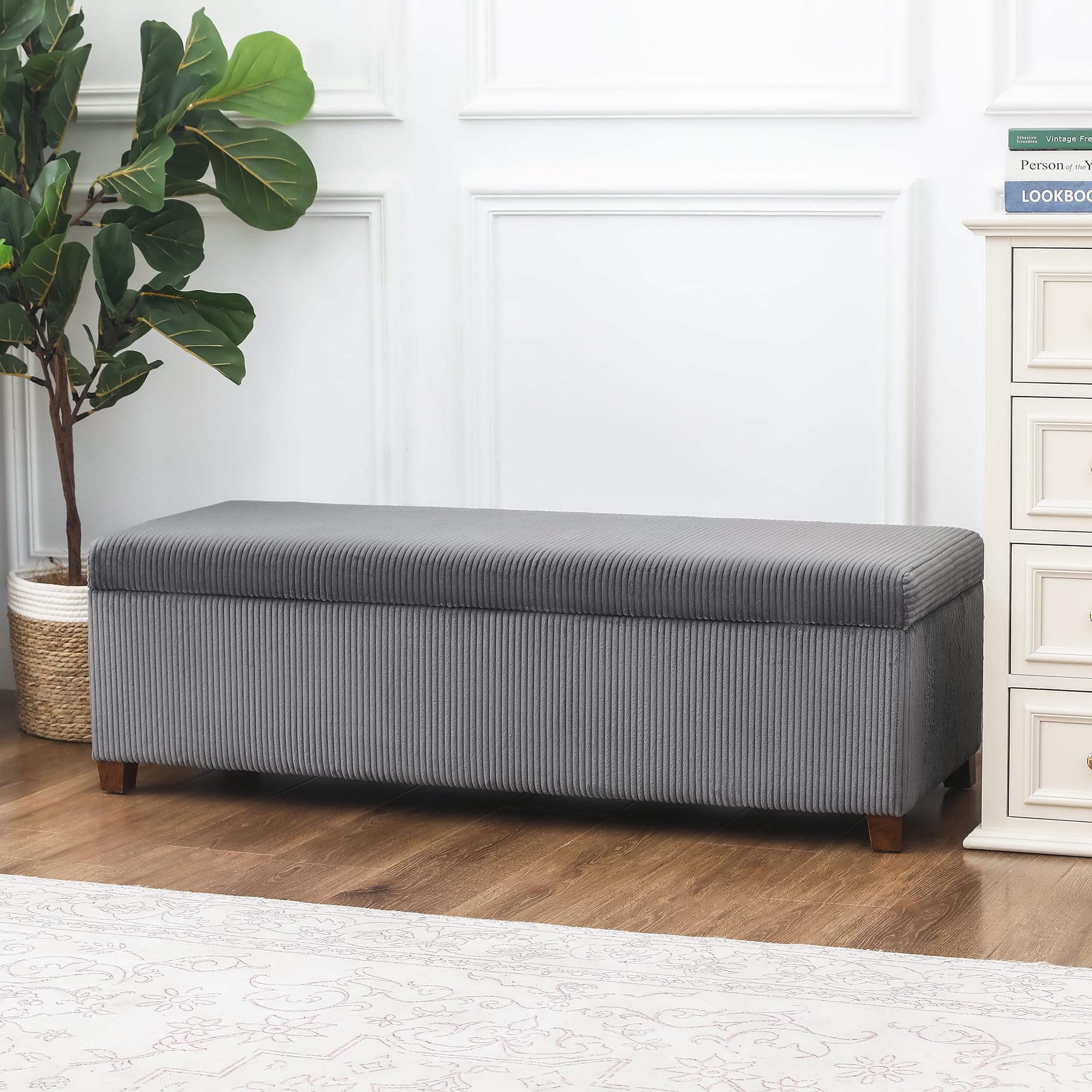 47" Storage Ottoman Bench, Corduroy End-of-Bed Seating with Sturdy Wood Frame for Bedroom, Living Room,Entryway?Gray